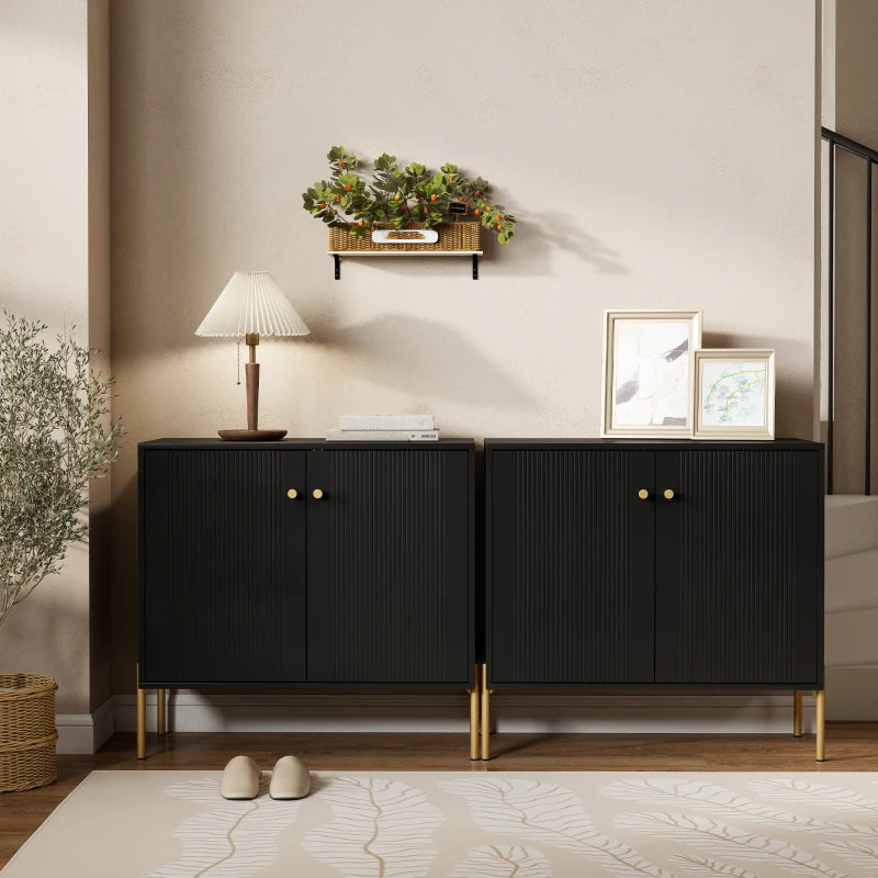 Sideboard, Modern Buffet Cabinet, Coffee Bar Cabinet with Fluted Doors and Adjustable Shelf, Black