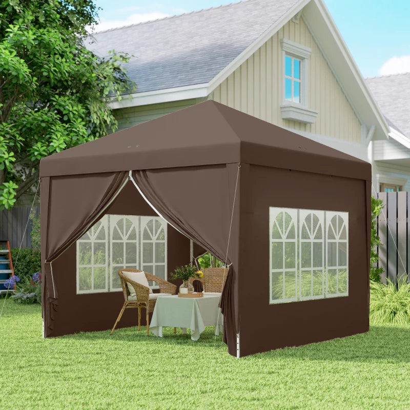 10'x10' Outdoor Pop Up Party Tent Wedding Gazebo Canopy with Carrying Bag (Coffee)