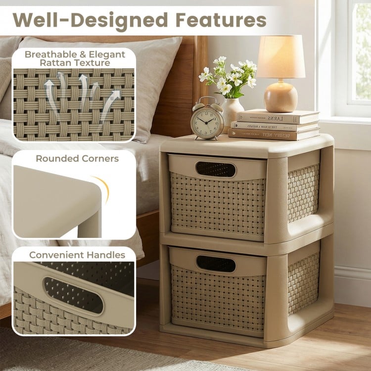 2-Drawer Storage Organizer with Wicker Patterns-Brown