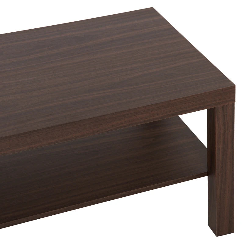 2 Tier Coffee Table with Storage Shelf, Rectangular Center Table for Living Room, Home Office Furniture Walnut