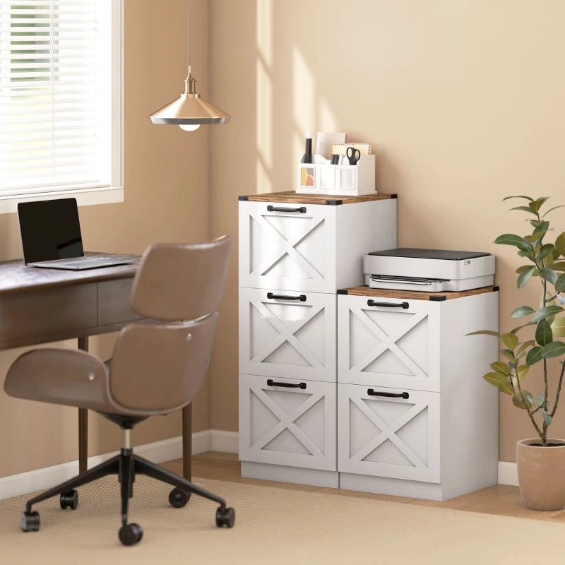 2 Drawer File Cabinet with Silent Slides, Vertical Farmhouse Filing Cabinet Fits Letter/A4 Size Home Office, White