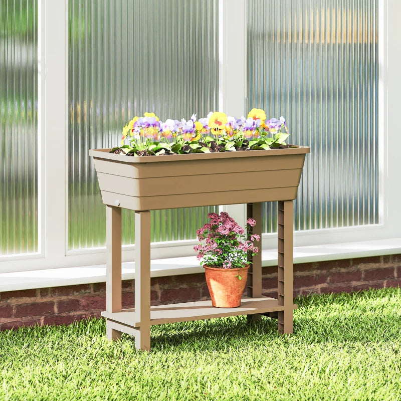 41L Self Watering Raised Garden Bed w/ Ventilation Transparent Lid Greenhouse, Planter Box w/ Storage Shelf, Brown