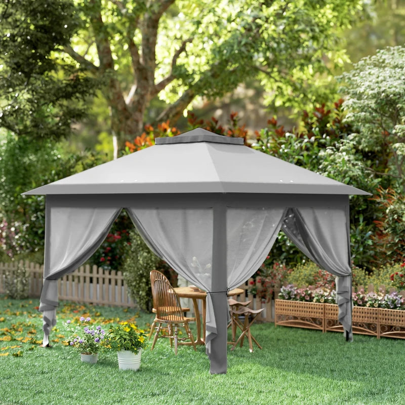 11' x 11' Pop Up Gazebo, Double Roof Foldable Height Adjustable Canopy Tent with Mesh Sidewalls, Carrying Bag, Grey