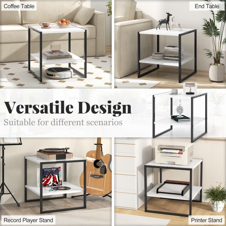 2-Tier Square End Table with Storage Shelf Reversible Design-White