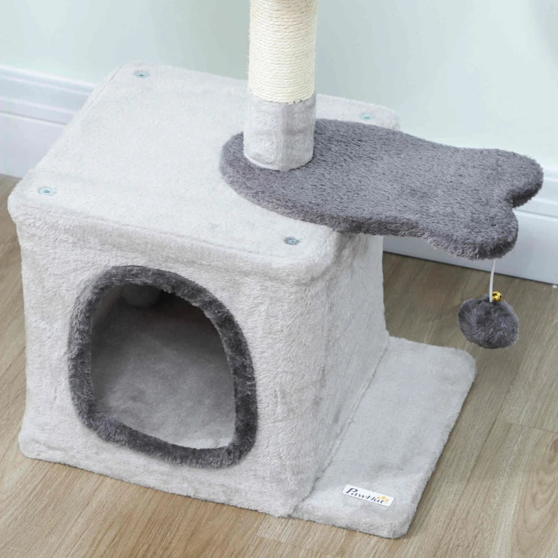 28" Cat Tree Tower with Plush Top Bed, Cozy Condo, Sisal Scratching Post, Perch, Dangling Ball, Light Grey