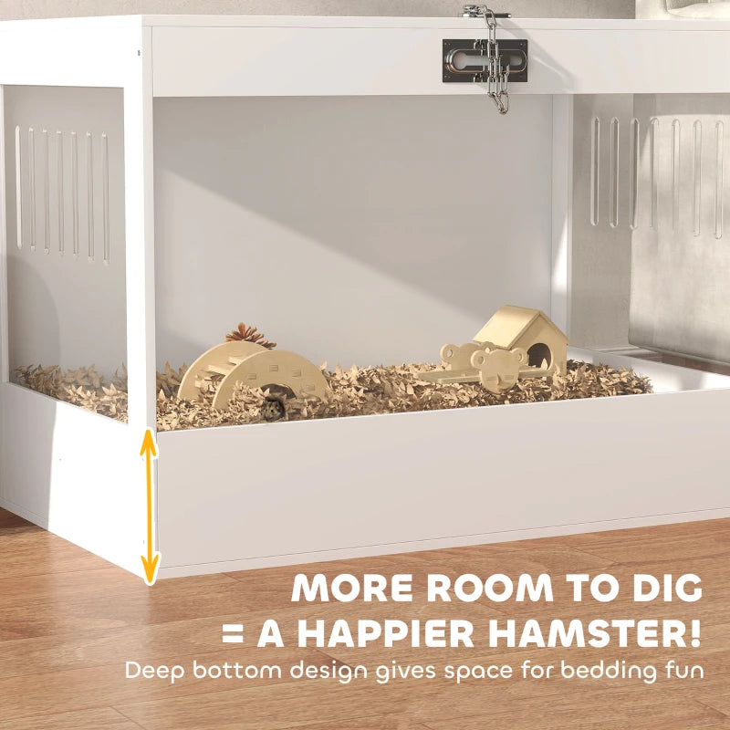 31.5"L Hamster Cage with Openable Top, Hut, Seesaw, Ladder for Dwarf Hamster, Gerbil, White