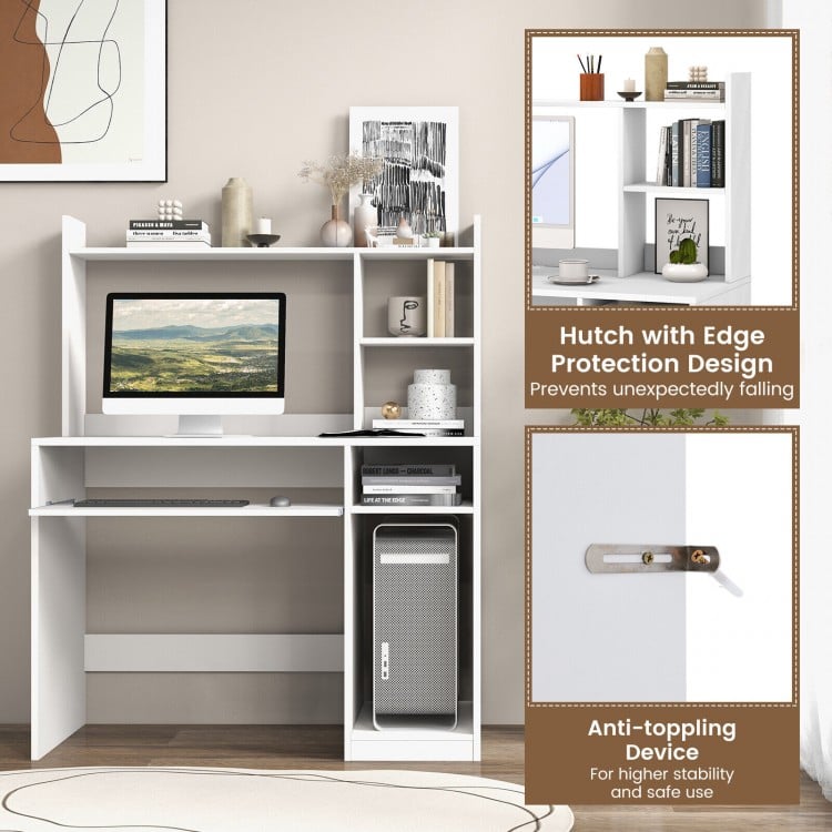 Home Office Computer Desk with Bookcase Keyboard Tray and CPU Stand-White