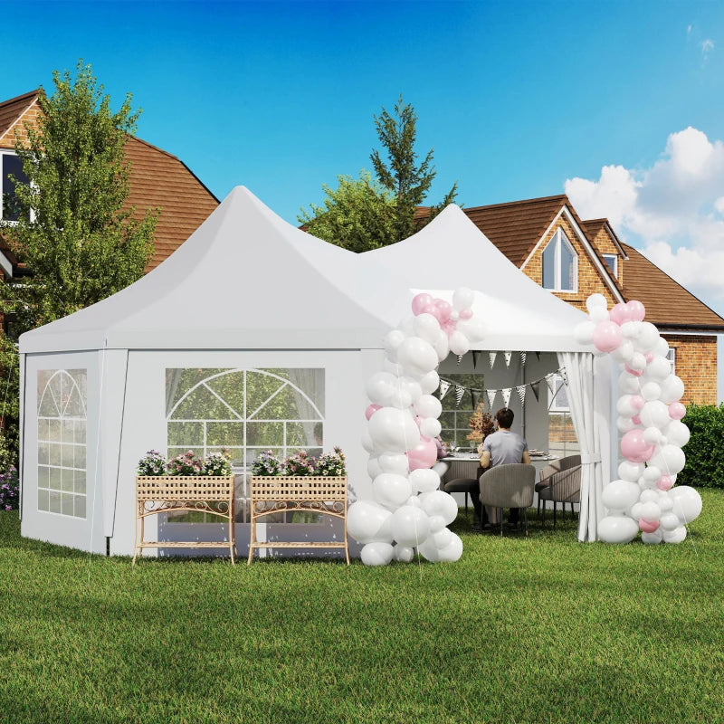 16' x 22' Wedding Event Party Tent High Peak Octagonal Outdoor Gazebo Canopy with Removable Walls, for Weddings, Parties, White