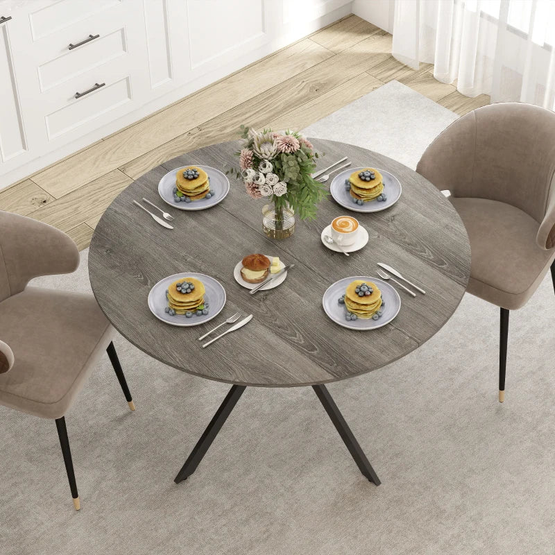 47" Round Kitchen Table for 4, Industrial Dining Table with Steel Legs for Dining Room, Grey Wood Grain and Black
