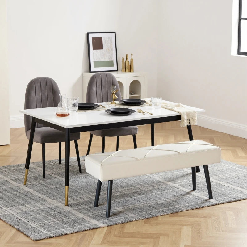 39 Inches Upholstered Bedroom Bench, Modern End of Bed Bench with Steel Legs, Cream White