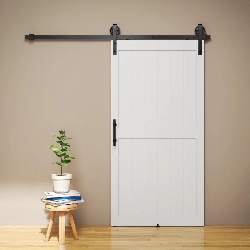 42inx84in Barn Door with 7FT Sliding Door Hardware Kit, Handle, Upgraded Rollers and Floor Guide, Waterproof, White
