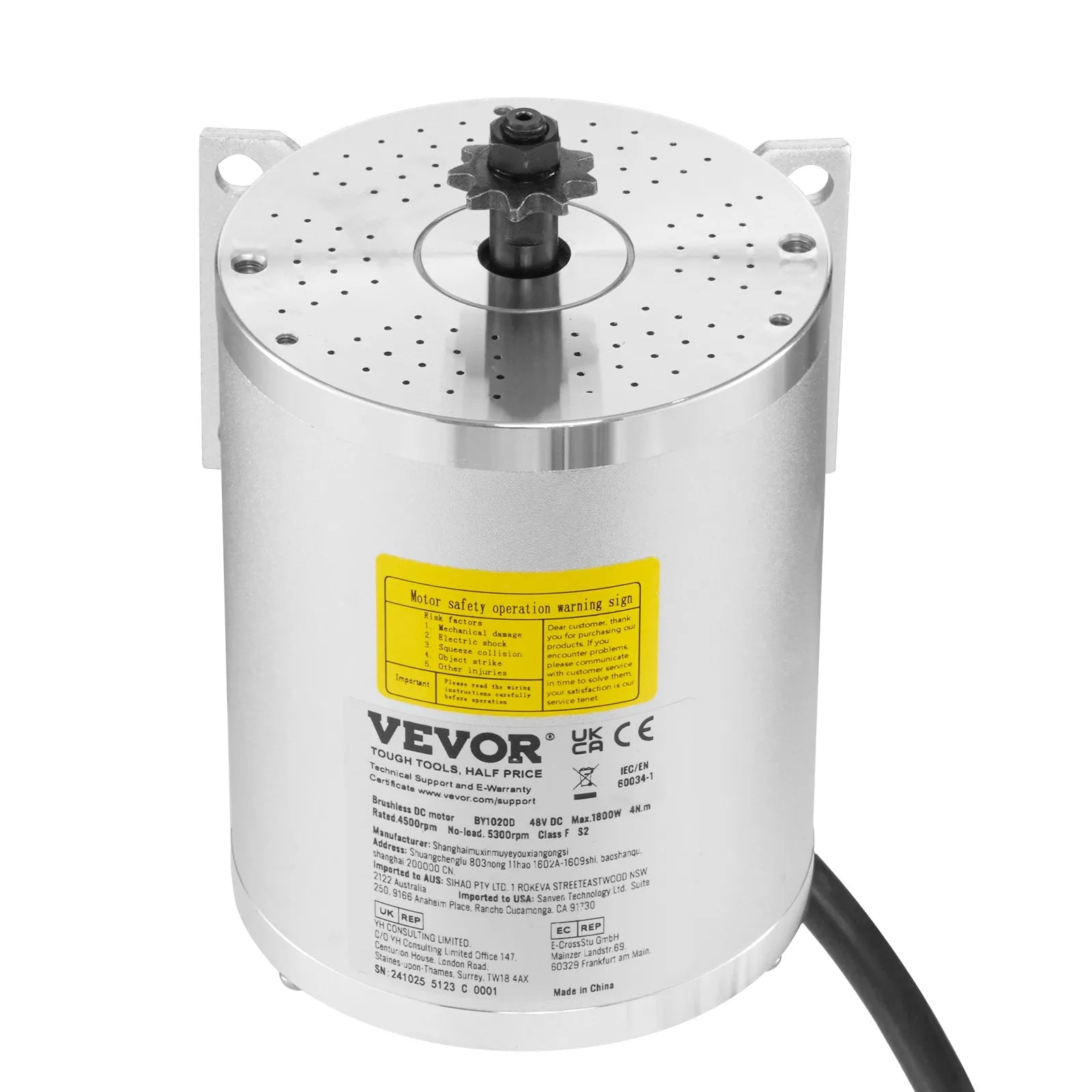 VEVOR 1800W Electric Brushless DC Motor Kit 48V 4500rpm with Upgraded Controller