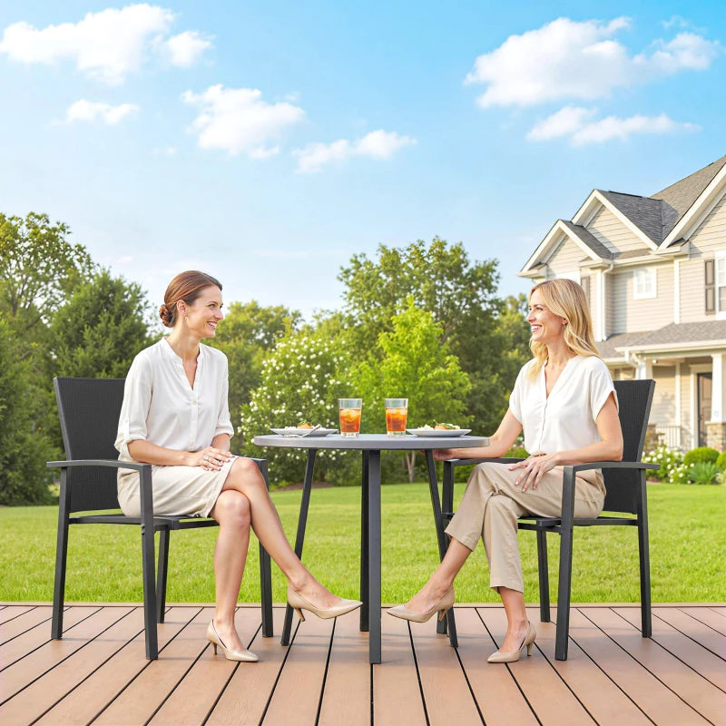 Set of 2 Outdoor Garden Chairs, Stackable Patio Dining Chairs with Breathable Fabric, Armrests and Backrest, Black