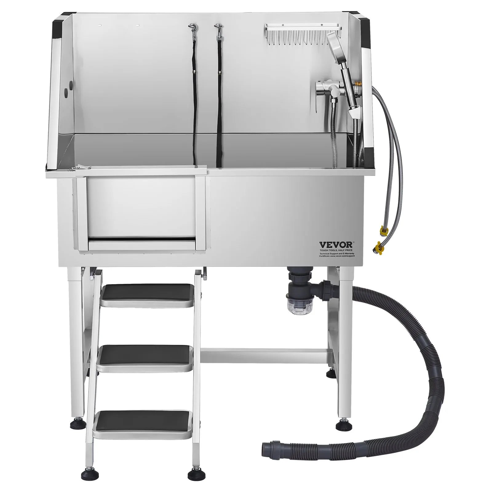 VEVOR 38" Dog Grooming Bath Tub Stainless Steel w/ Stairs Faucet Left Door