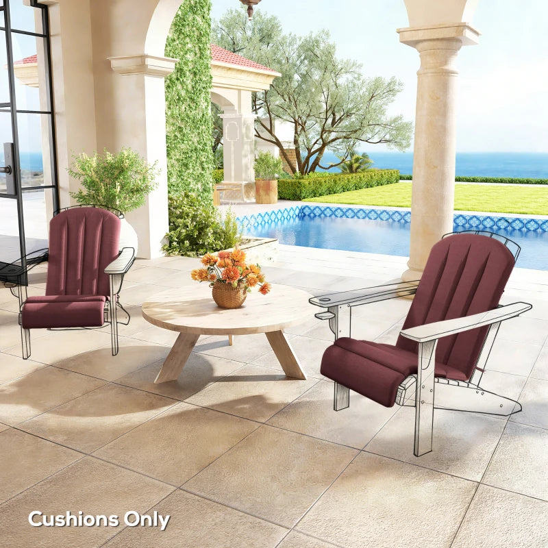 Set of 2 Patio Chair Cushions, High Back Adirondack Chair Cushion with Ties, High-Density Foam, Wine Red
