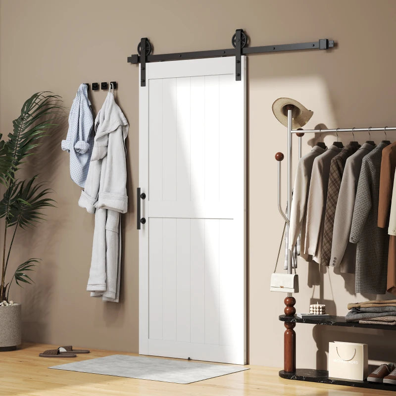 36inx84in Barn Door with 6FT Sliding Door Hardware Kit, Handle, Upgraded Rollers and Floor Guide, Waterproof, White