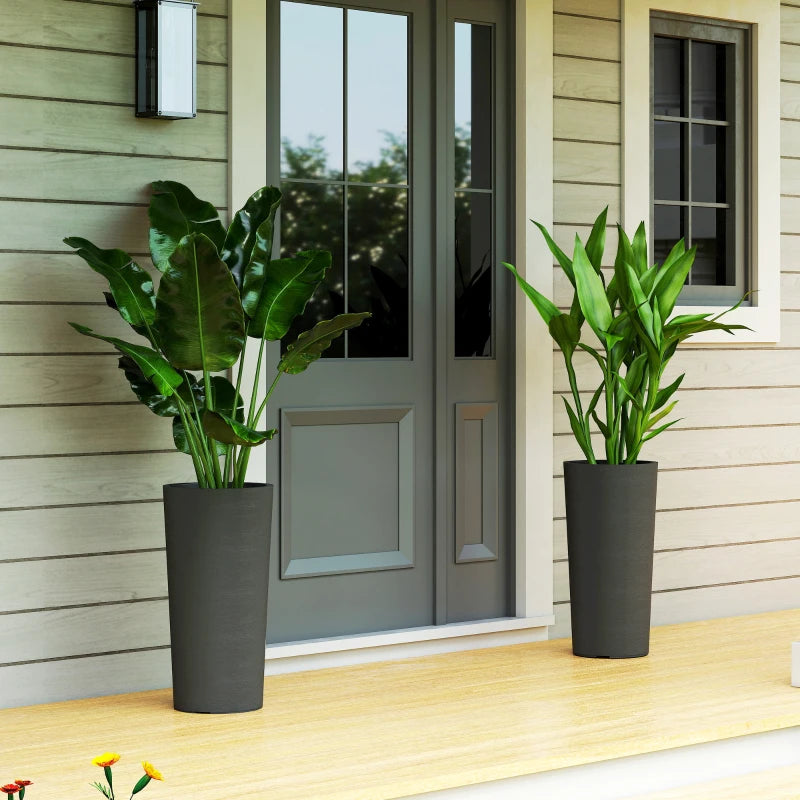 24" Tall Planters Set of 2, Indoor Outdoor Plastic Flower Pots with Inner Bucket and Drainage Holes, Dark Gray