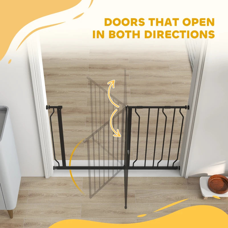 30"- 45" Easy Install Pet Gate w/ Door & Double Locking System, Extra Wide Dog Gate for Stairs, Hallways, Black