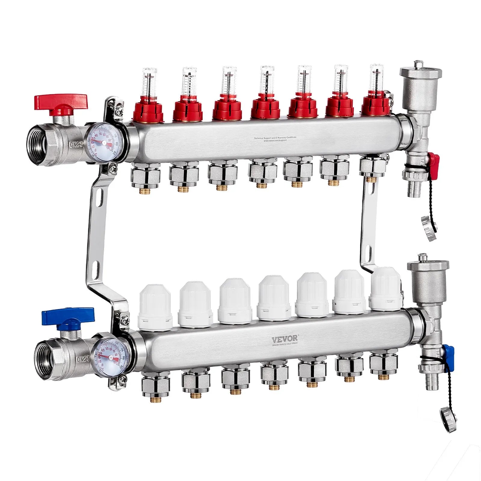 VEVOR 7-Branch Radiant Heat Manifold 1/2" PEX Tubing Floor Heating Manifold Set