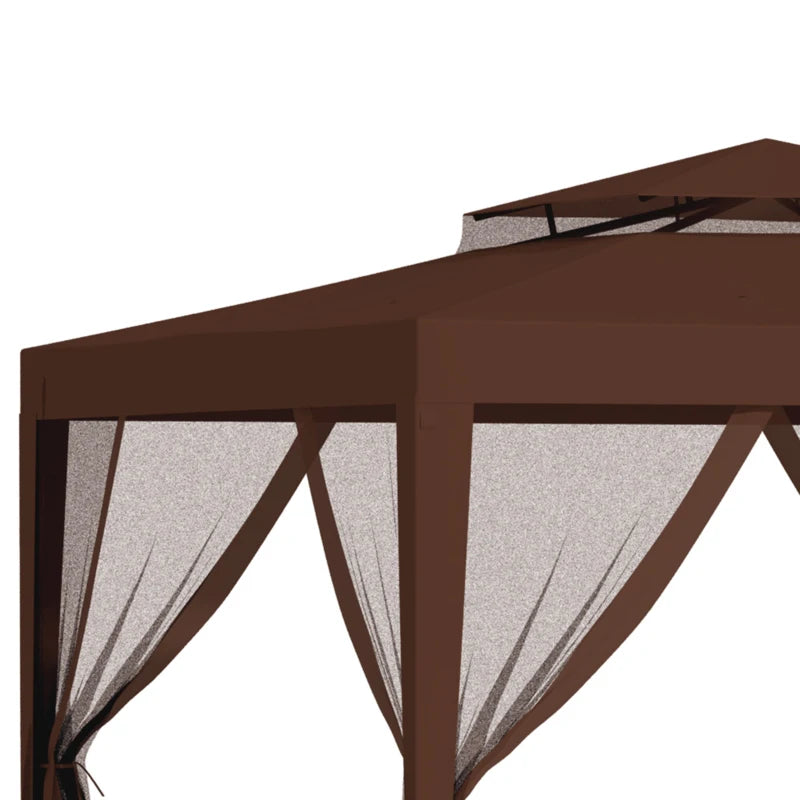 10' x 10' Outdoor Canopy Tent Party Tent with Mesh Netting and Double Tier Roof for Backyard, Garden, Patio, Brown