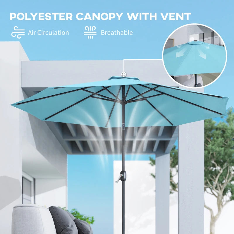 10' x 8' Round Market Umbrella, Patio Umbrella, Outdoor Parasol with Crank Handle, Tilt, Sky Blue
