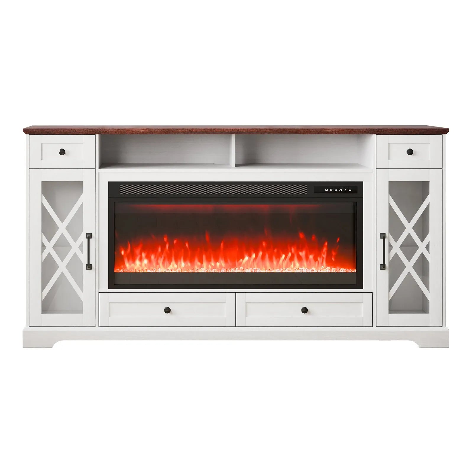 VEVOR 80" Fireplace TV Stand with LED Light Remote Control & Timer Brown + White