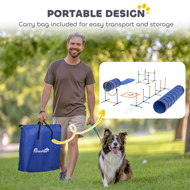 11-Piece Dog Agility Training Equipment Set, Pet Obstacle Course with 2 Tunnels, Adjustable Jumps, Orange Blue