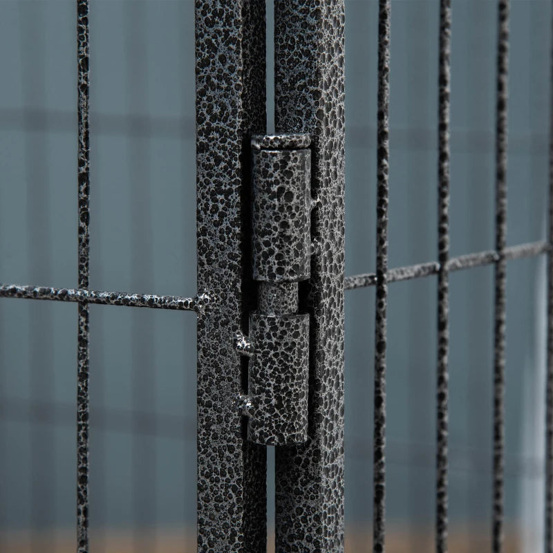 4 Panels Dog Playpen, Heavy Duty Dog Fence, 28" H Portable Pet Playpen with Door Double Locking Latches, Tray, Grey