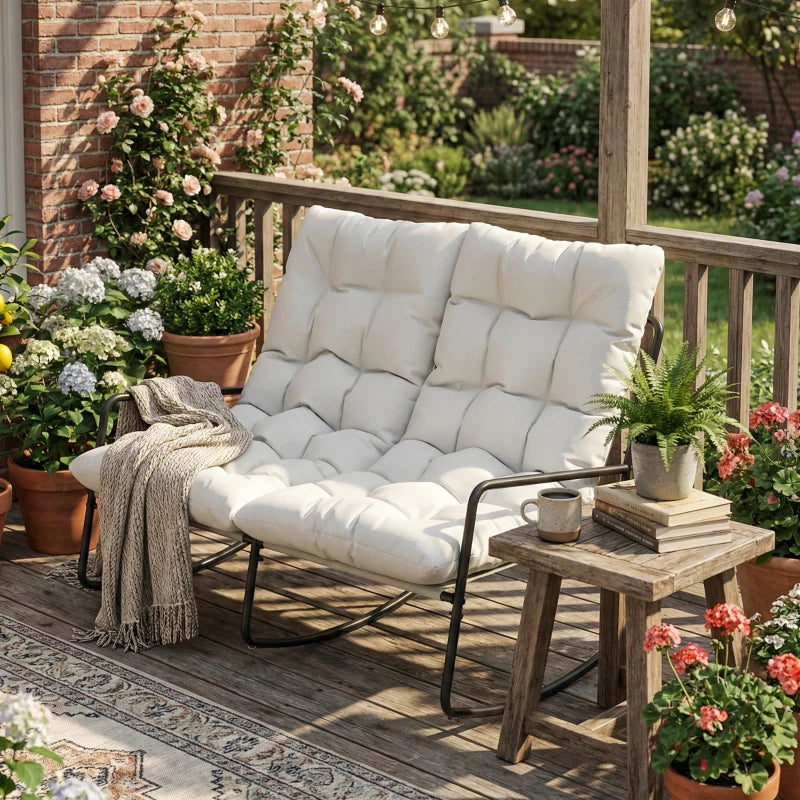 2-Person Outdoor Rocking Chair, Rocking Outdoor Bench with Cushions and Mesh Seat, 528 LBS Capacity, Light Grey