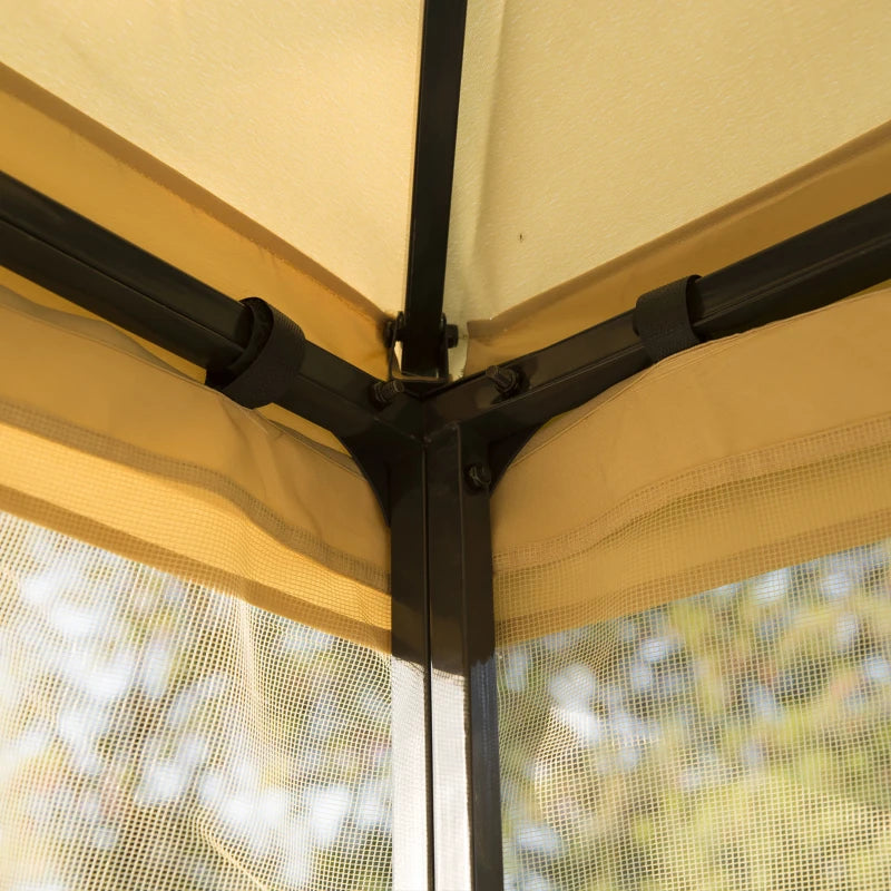 10'x10' Soft-top Steel Patio Gazebo Outdoor Sun Shelter with 2-Tier Polyester Roof, Curtain Sidewalls, Beige