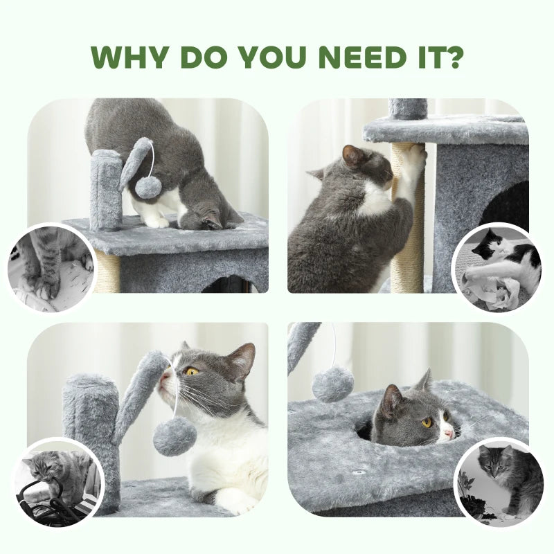 31.5" Cat Tree, Multi-Level Cat Tower with 2 Condos and Soft Plush Perches for 1-2 Cats, Grey