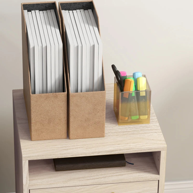 24" Small Filing Cabinet with Open Compartment, Drawer and Wheels, Home Office Storage Cabinet, Oak