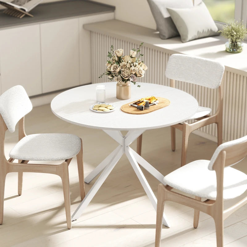 40" Round Kitchen Table for 4, Industrial Dining Table with Steel Legs for Dining Room, White Oak