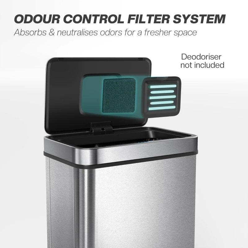 13.2 Gallon Sensor Can, Automatic Garbage Can with Soft-Close Lid, Fingerprint-Proof Stainless Steel, Silver