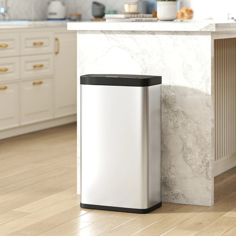 12 Gallon Sensor Can, Automatic Garbage Can with Soft-Close Lid, Fingerprint-Proof Stainless Steel, Silver