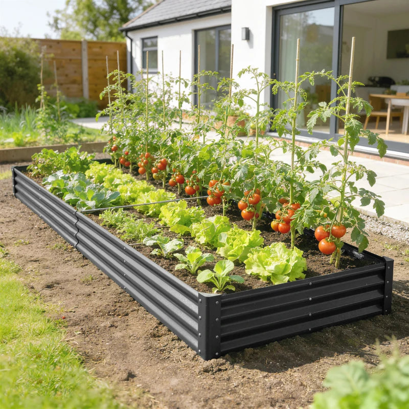 12 x 4 x 1ft Galvanized Raised Garden Bed, Reinforced Outdoor Planter Box with Open Bottom, Dark Grey