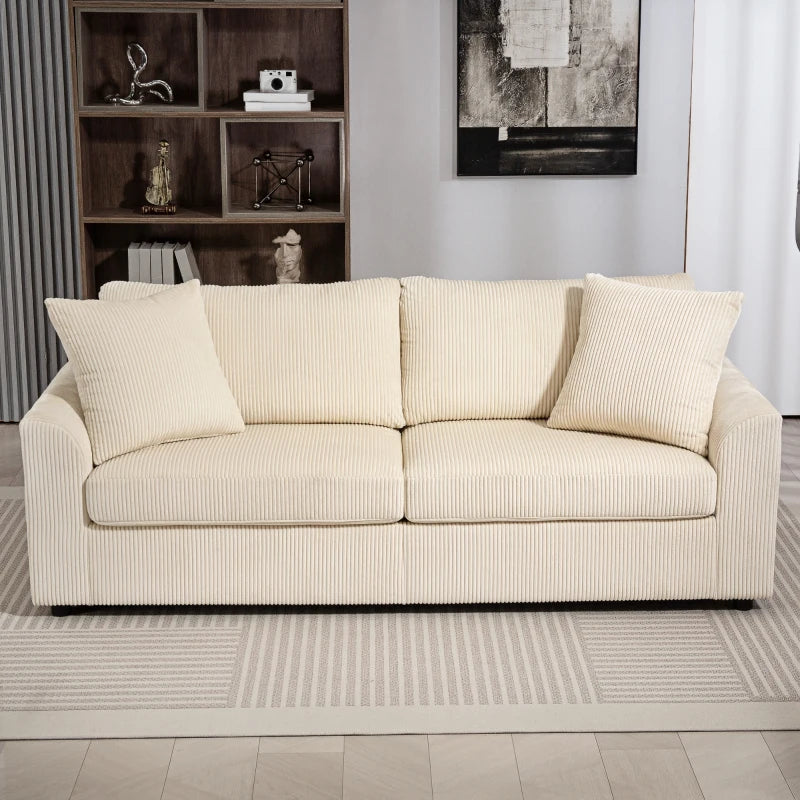 3 Seater Sofa, 83.5" Modern Upholstered Couch with Pocket Spring and 2 Scatter Cushions for Living Room, Cream White