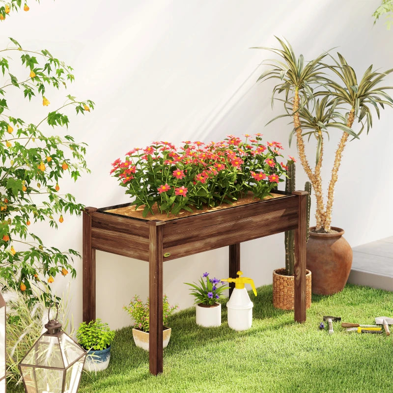 48" x 22" x 30" Wooden Patio Raised Garden Bed Planter, Elevated Planter Box with Legs, Carbonized