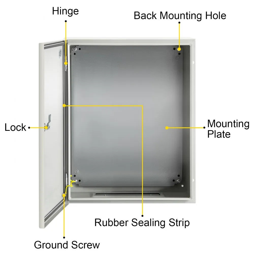 VEVOR NEMA Steel Enclosure, 20 x 16 x 6'' NEMA 4X Steel Electrical Box, IP66 Waterproof & Dustproof, Outdoor/Indoor Electrical Junction Box, with Mounting Plate