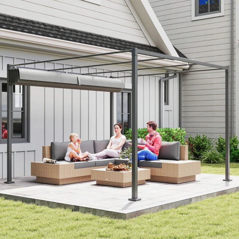 10' x 10' Outdoor Gazebo, Retractable Pergola Canopy with Magnetic Fixture, UPF30+ Metal Pergola Kit, Grey