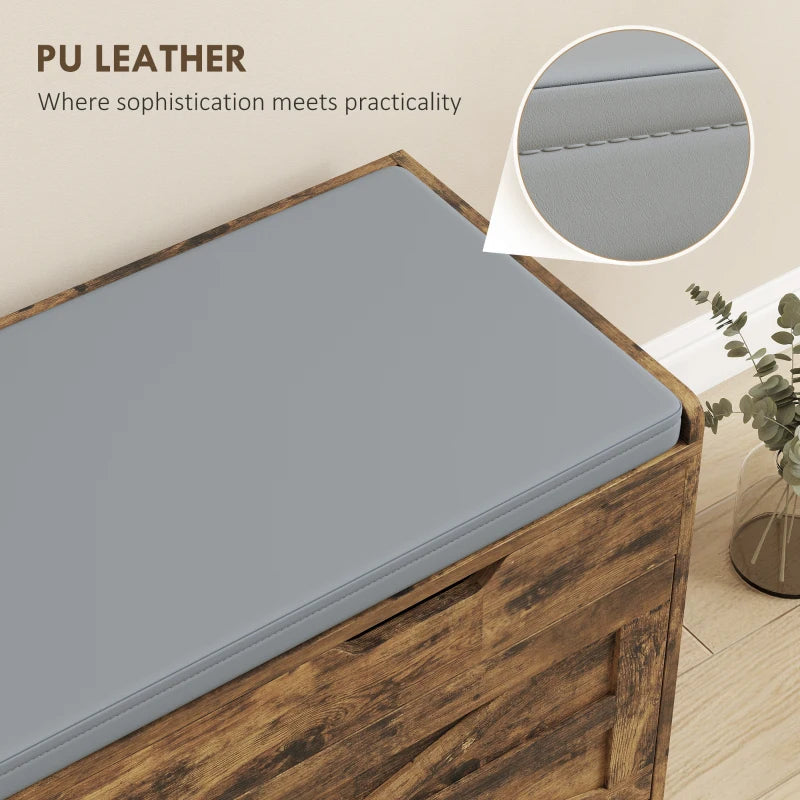 Shoe Storage Bench, Entryway Bench with 2-Tier Cabinet, Flip-Top Storage, Padded Cushion for Hallway, Rustic Brown