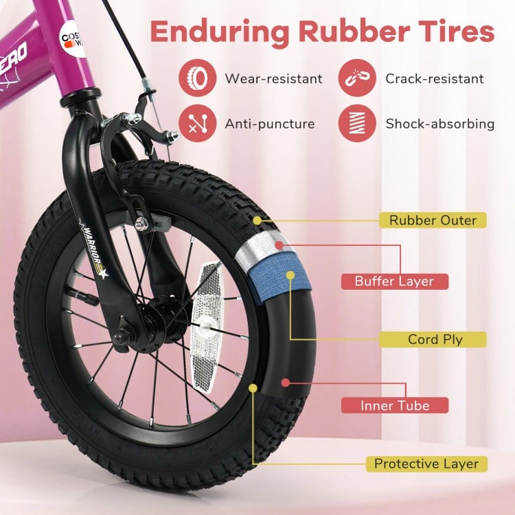 12-Inch Kids Bike with Removable Training Wheels Pink-Brave Hero