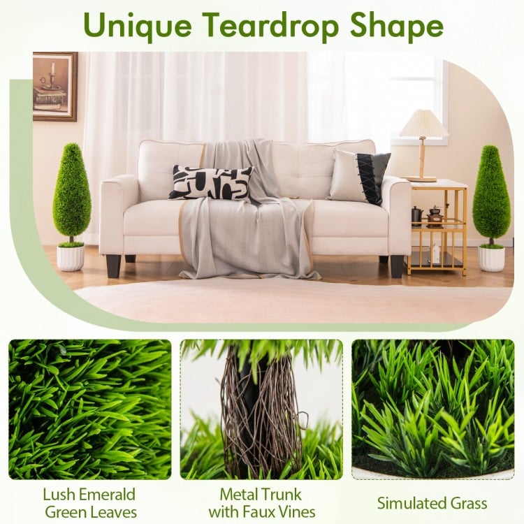 2 Pack 3 Feet Artificial Cedar Teardrop Shaped Bush with Plastic Nursery Pot-Green