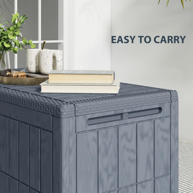 100 Gallon Resin Deck Box, Waterproof Lockable Outdoor Storage Box with Pneumatic Gas Rods, Side Handles