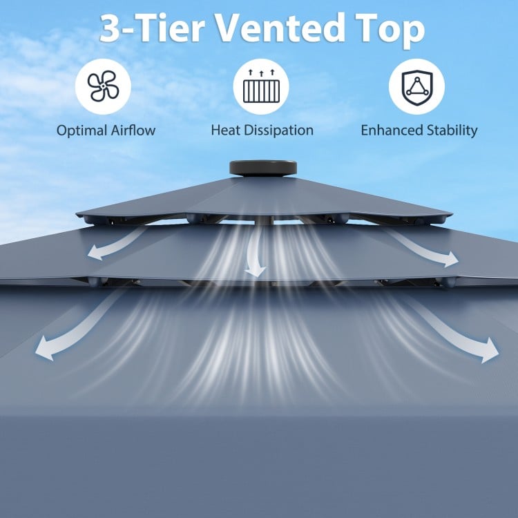 10 Feet Solar Patio Umbrella with 3-Tier Vented Top-Navy