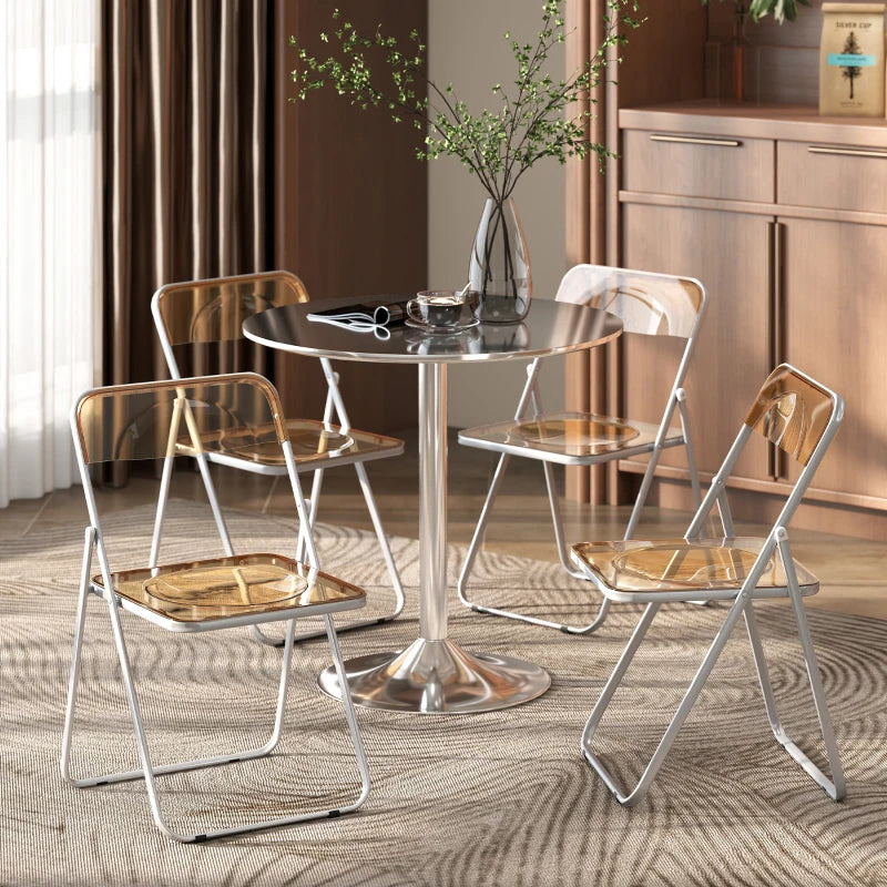 4 Pack Acrylic Foldable Chairs, Transparent Folding Chairs for Living Room, Home Office, Party, Orange