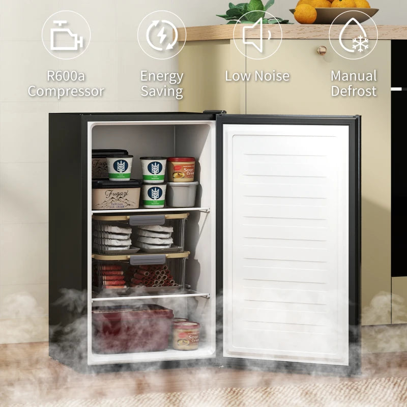 2.1 Cu. Ft. Mini Freezer, Compact Upright Freezer with Reversible Door, Removable Shelf, Adjustable Temperature, Silver
