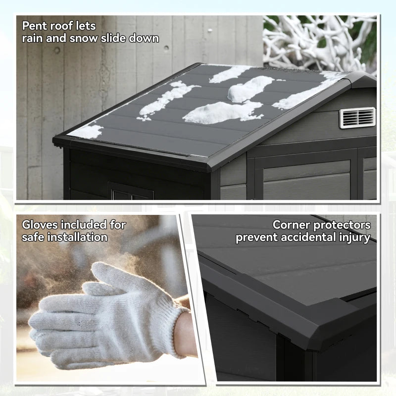 6x4.5FT Plastic Shed, Lockable Garden Tool Storage House with Double Doors and Vent, Grey