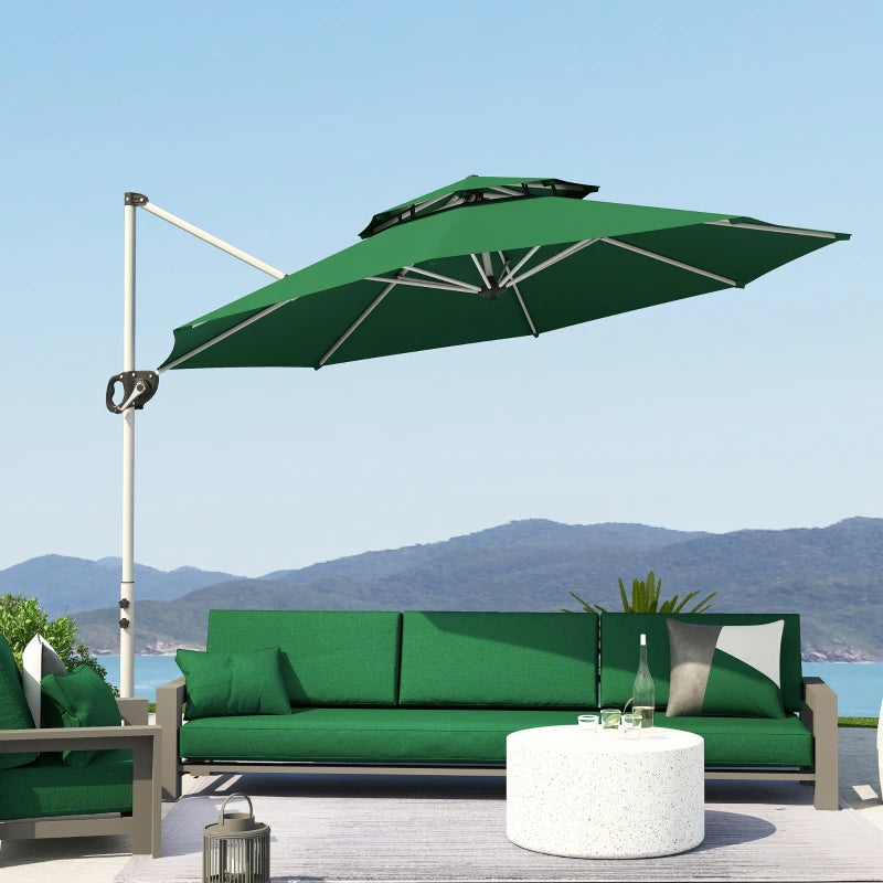 10 FT Cantilever Patio Umbrella with 360° Rotation & Adjustable Height, Cross Base, Crank and Tilt, Dark Green