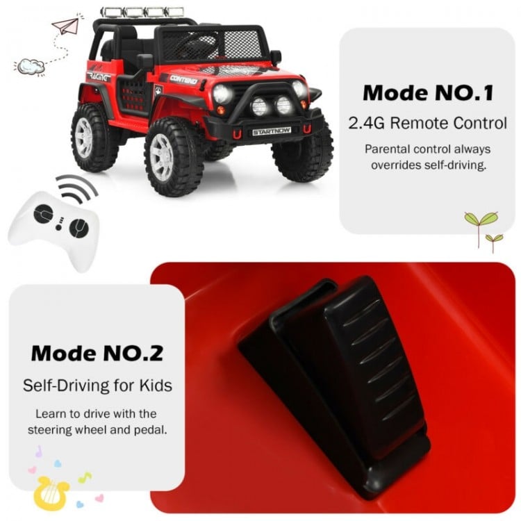 12V Kids Electric Ride On Truck with Remote Control and Operation Lever-Red